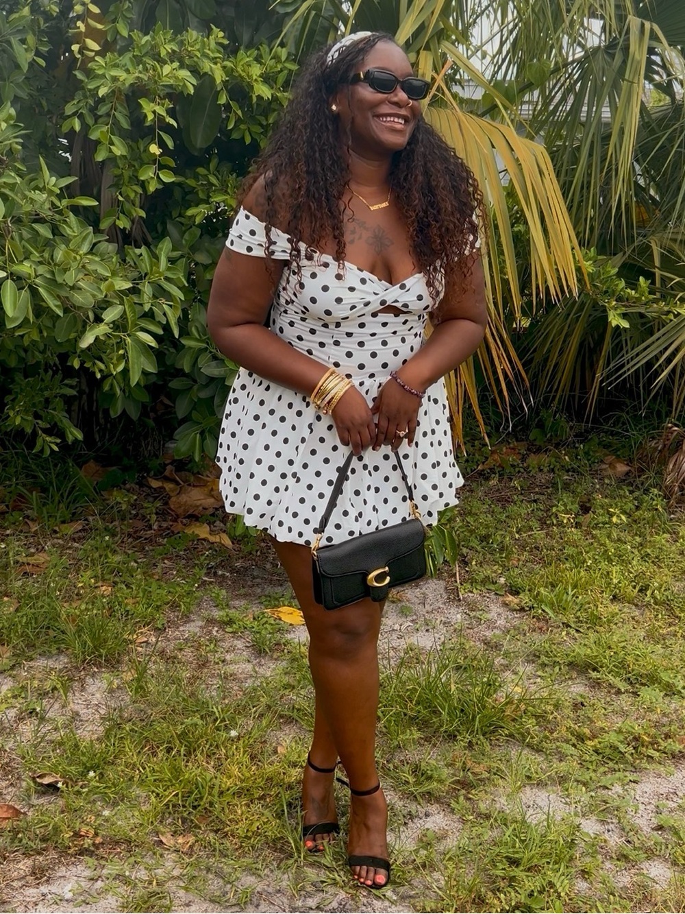 SHEIN White Polka Dot Off-Shoulder Mini Dress